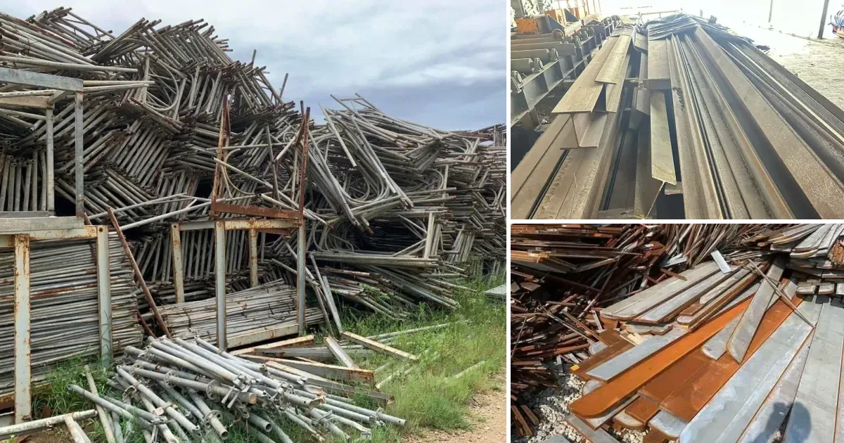 Ảnh thật của Phế Liệu Tiến Lục: giàn giáo, thép hình và thép tấm phế liệu tại bãi tập kết